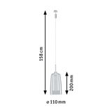 Hanglamp met transparant glas en zilverkleurige metalen houder, 158 cm lang, moderne woonverlichting