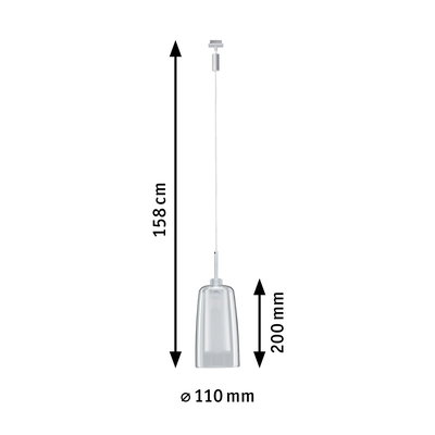 Pendant light with transparent glass and silver metal holder, 158 cm length, modern home lighting fixture