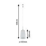 Pendant light with transparent glass and silver metal holder, 158 cm length, modern home lighting fixture