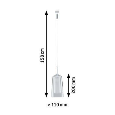 Pendellampe med klart glas og sølvfarvet metalholder, 158 cm lang, moderne boligbelysning