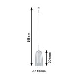 Pendellampe med klart glas og sølvfarvet metalholder, 158 cm lang, moderne boligbelysning