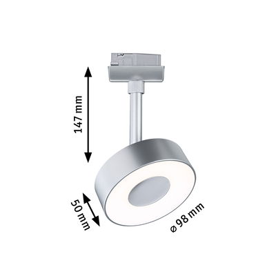 Silberner LED-Deckenspot aus Metall mit 98 mm Durchmesser und 147 mm Höhe für moderne Beleuchtung
