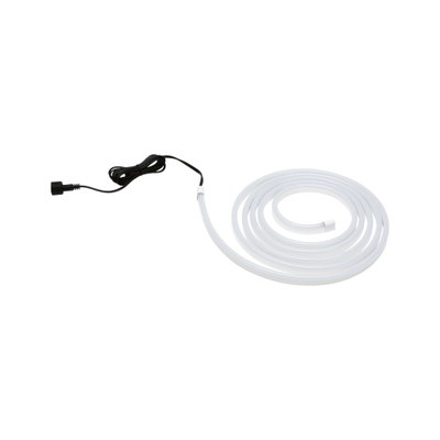 Flexibles weißes LED-Lichtband mit schwarzem Anschlusskabel für dekorative Beleuchtung