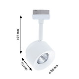 Weißer LED-Spot aus Metall mit 197 mm Höhe und 86 mm Durchmesser für Schienensysteme