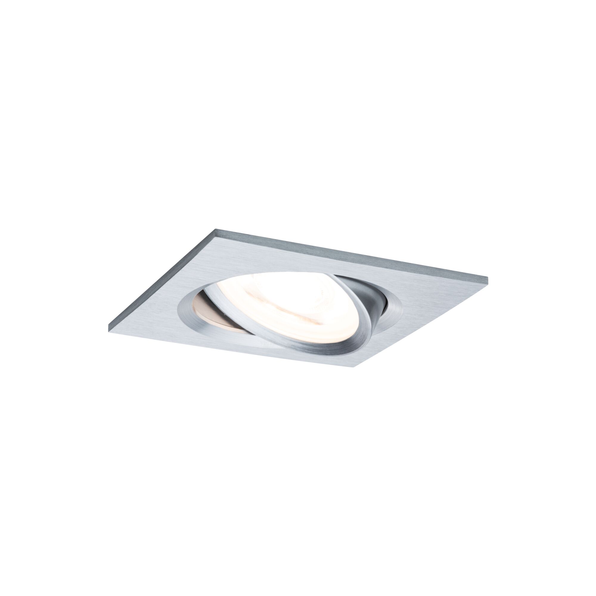 Square recessed spotlight in brushed silver aluminum for modern LED lighting solutions