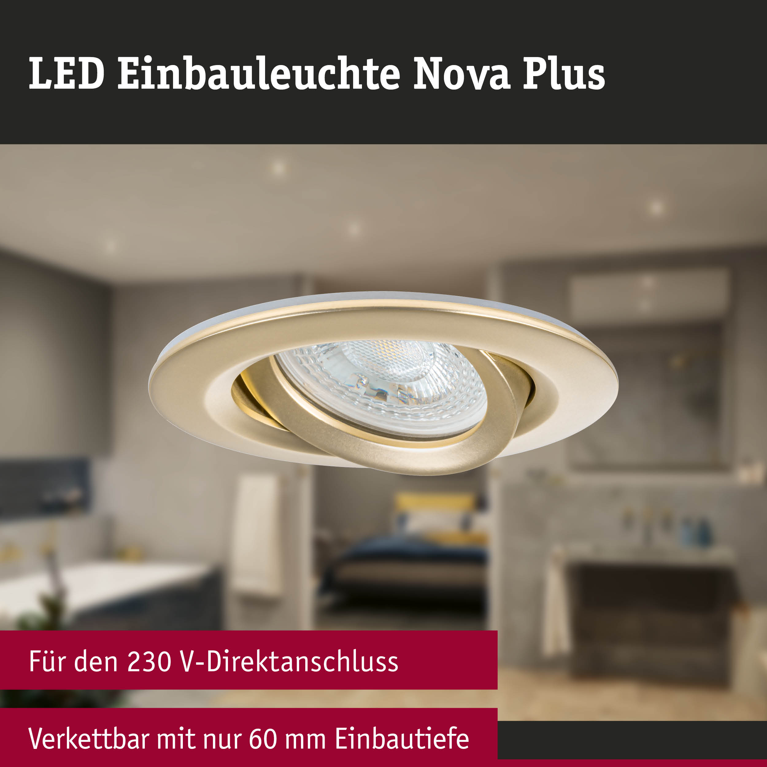 LED Einbauleuchte Nova Plus in beige mit schwenkbarem Spot für Wohnzimmerbeleuchtung
