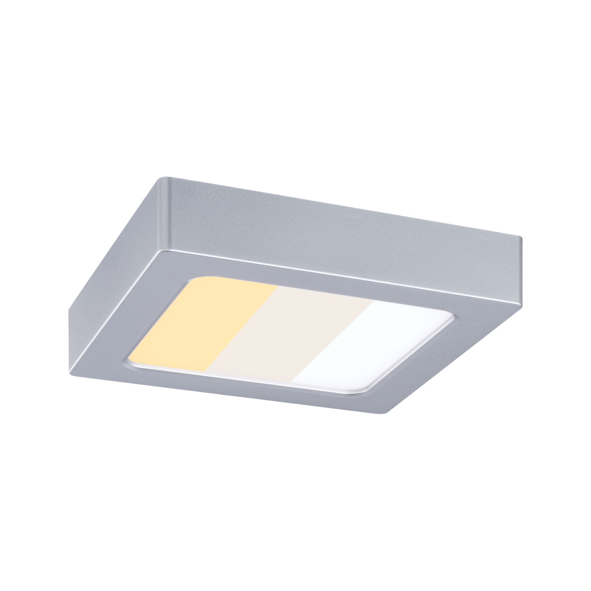 Quadratische LED-Deckenleuchte aus silbernem Metall mit einstellbarer Farbtemperatur für Wohnräume