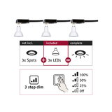 Three white LED spotlights with black cable, 3-step dimming for energy-saving LED lighting