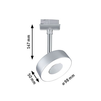 Runder LED-Spot in Silber mit 98 mm Durchmesser und 147 mm Höhe für moderne Innenbeleuchtung