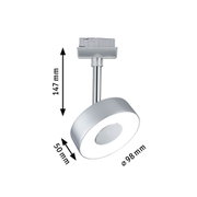 Modern silver LED ceiling spotlight 147 mm high and 98 mm diameter, energy-efficient lighting solution