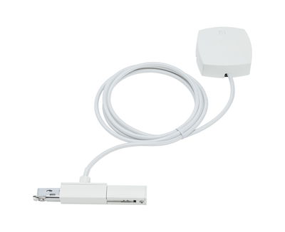 Weißes LED-Stromschienensystem mit Kabel und Anschlussbox aus Kunststoff für flexible Beleuchtung