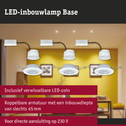 Witte LED-inbouwlampen met verwisselbare LED-coin en 45 mm inbouwdiepte voor 230 V aansluiting