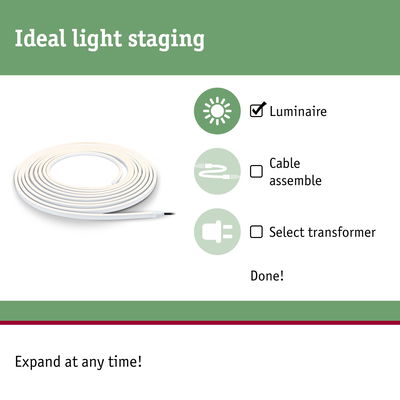 White LED light strip luminaire for flexible lighting with easy setup and option to expand anytime