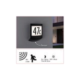 Black LED house number sign with motion sensor and white illuminated panel showing number 47c.