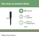 Luminaire LED noir avec piquet pour éclairage extérieur, installation simple sans câble ni transformateur