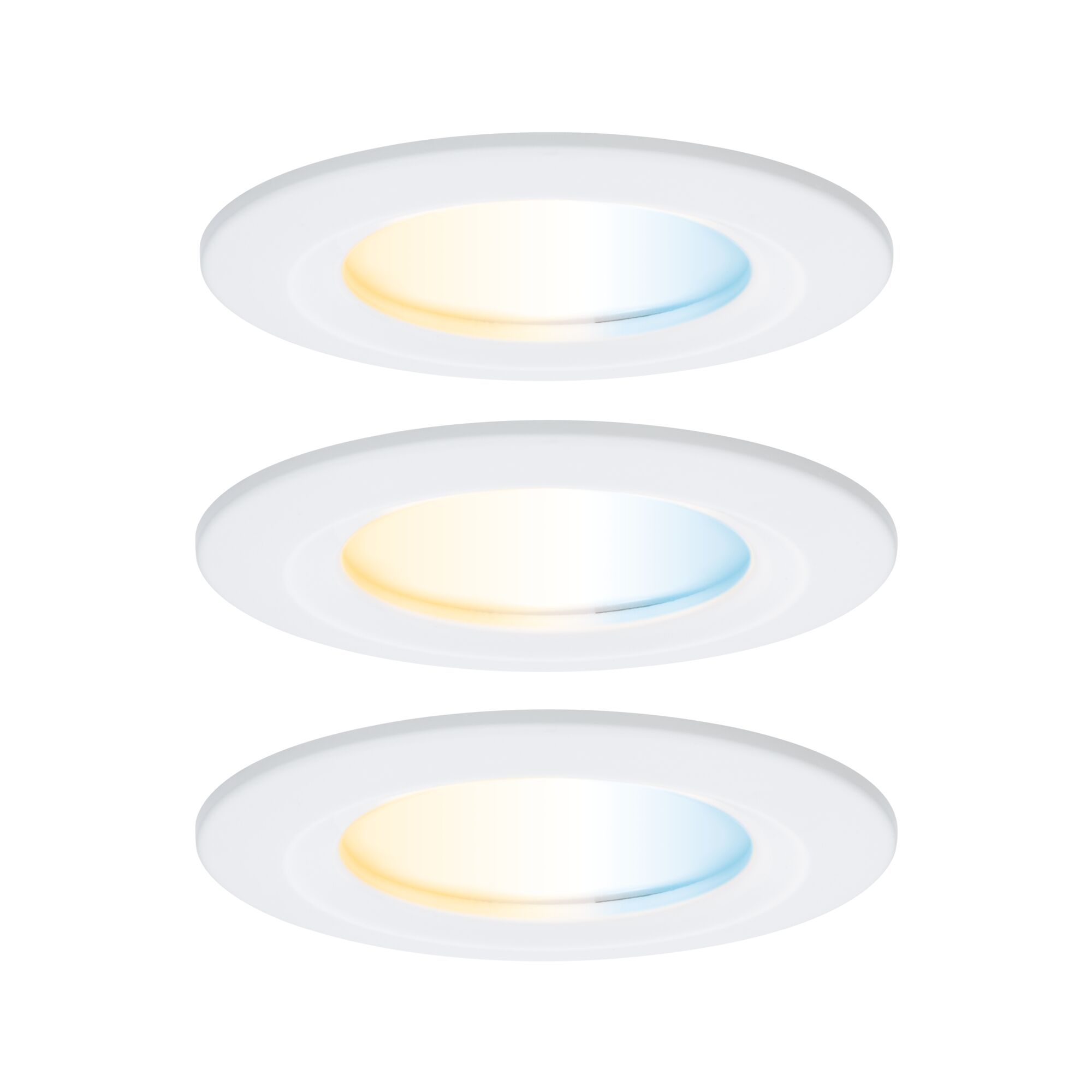 Three white LED recessed lights with adjustable color temperature from warm to cool white