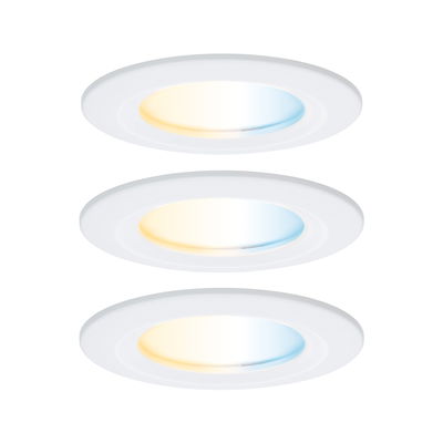 Three white LED recessed lights with adjustable color temperature from warm to cool white