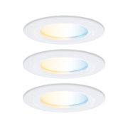 Three white LED recessed lights with adjustable color temperature from warm to cool white