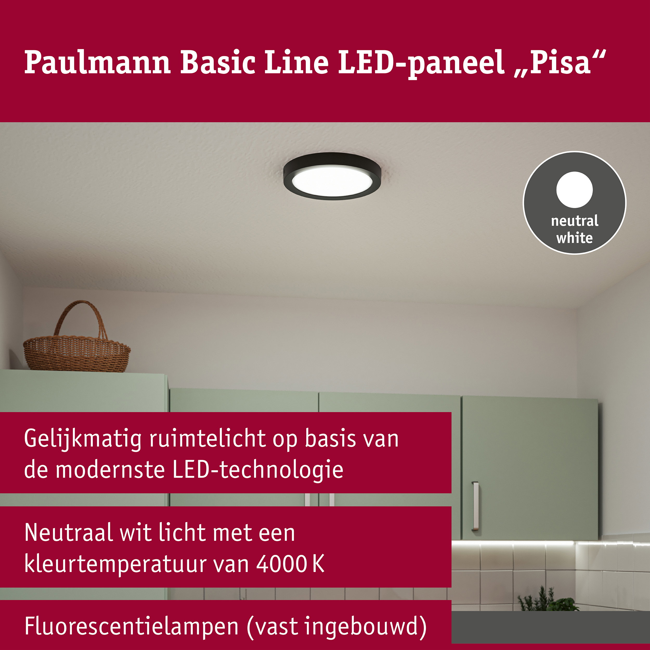 LED-paneel Pisa 4000K 290mm 1800lm 17W Zwart mat