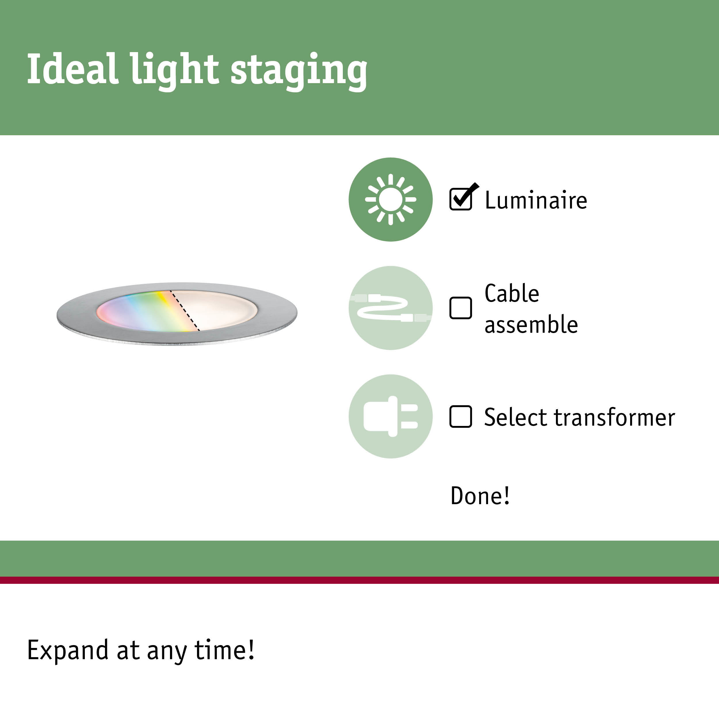 Round LED recessed panel with RGB color change and white light for modern interior lighting
