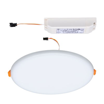 Rundes LED-Einbaupanel in Weiß mit passendem weißem Treiber und Anschlusskabel für Deckenbeleuchtung