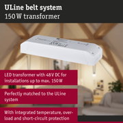 White 150W LED transformer for ULine belt system with integrated safety protections