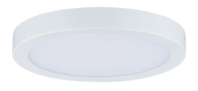 Round white LED ceiling light with plastic housing for energy-efficient room lighting