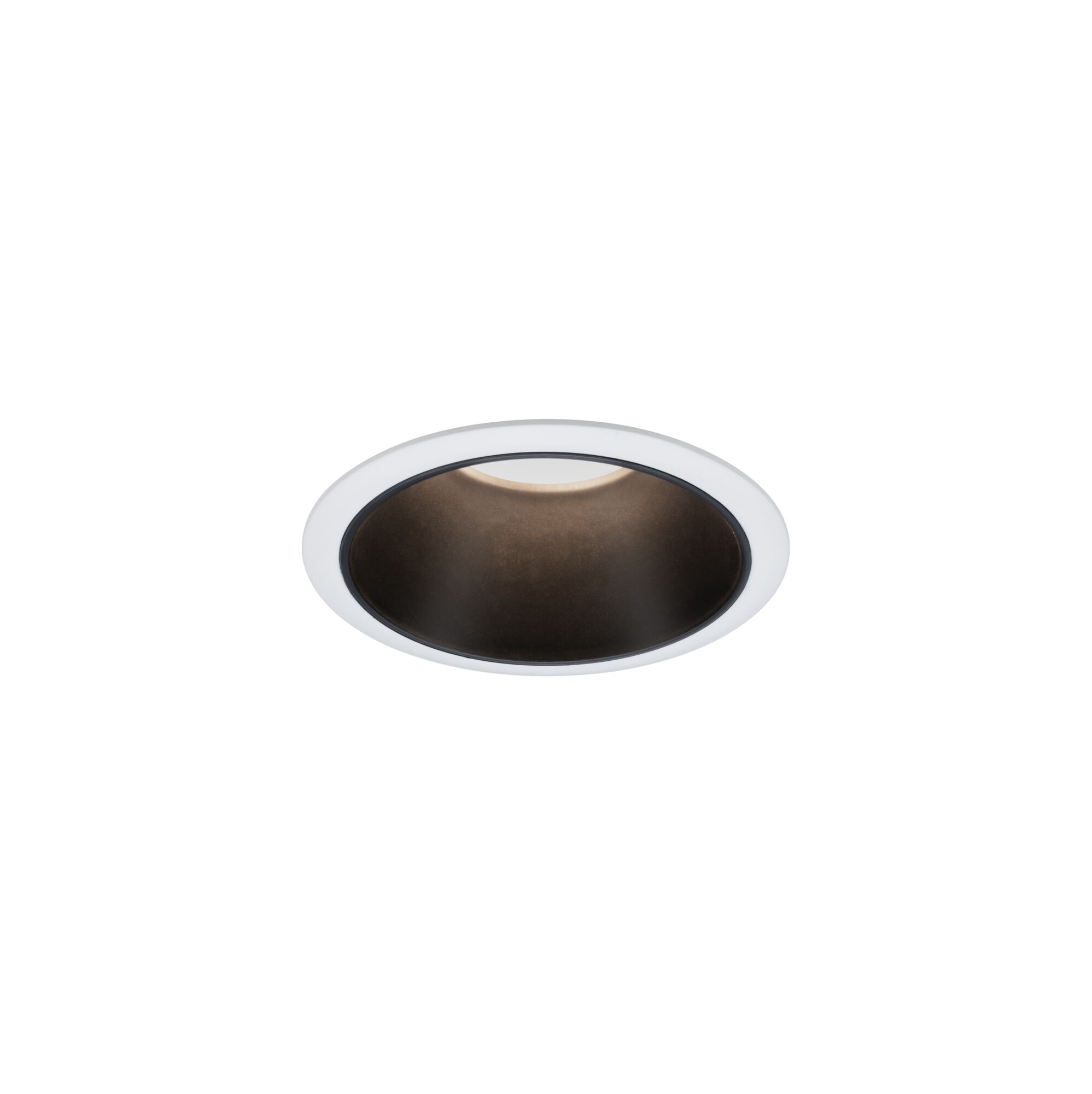 Round recessed spotlight housing in white with black inner ring for LED ceiling lighting