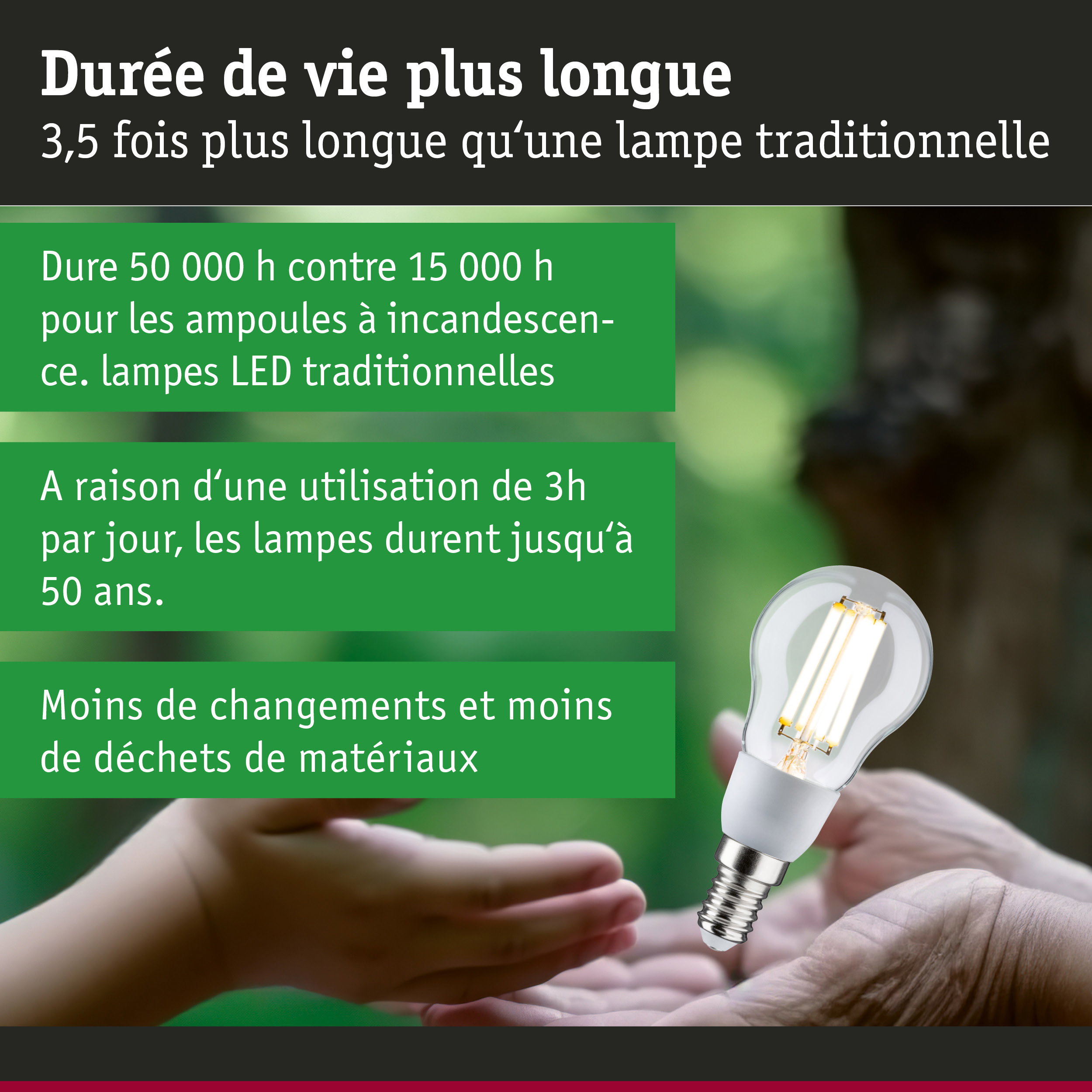 Ampoule LED à longue durée de vie tenue en main, éclairage LED économique