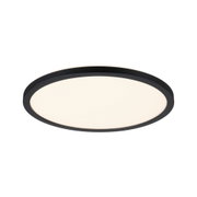 Round LED ceiling light with black aluminum frame and warm white light for modern interiors