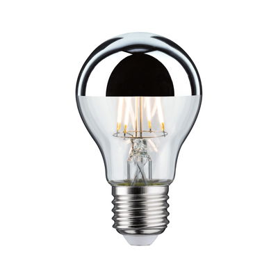 LED light bulb with silver mirror cap and clear glass for energy-efficient lighting