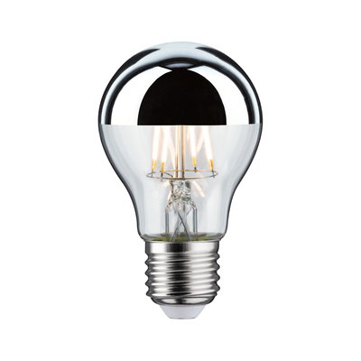 LED-Glühbirne mit silberner Spiegelkappe und klarer Glasfassung für energiesparende Beleuchtung
