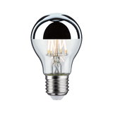 LED-Glühbirne mit silberner Spiegelkappe und klarer Glasfassung für energiesparende Beleuchtung
