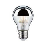 LED-Glühbirne mit silberner Spiegelkappe und klarer Glasfassung für energiesparende Beleuchtung