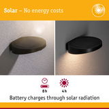 Black solar wall light with battery, charges 4 hours by sunlight, provides 8 hours of illumination