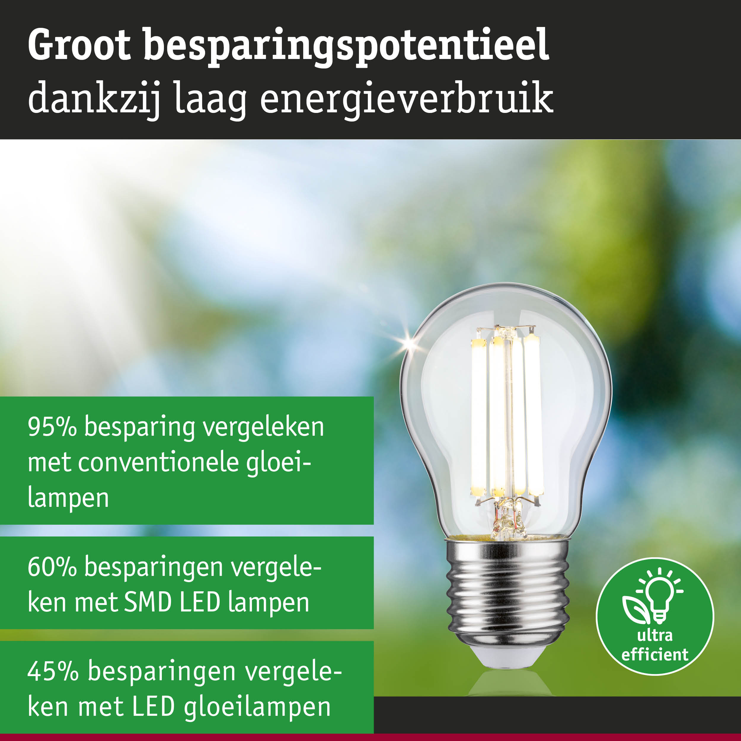 Energiezuinige LED-lamp met helder glas en zilveren fitting, ultra-efficiënte verlichtingsoplossing