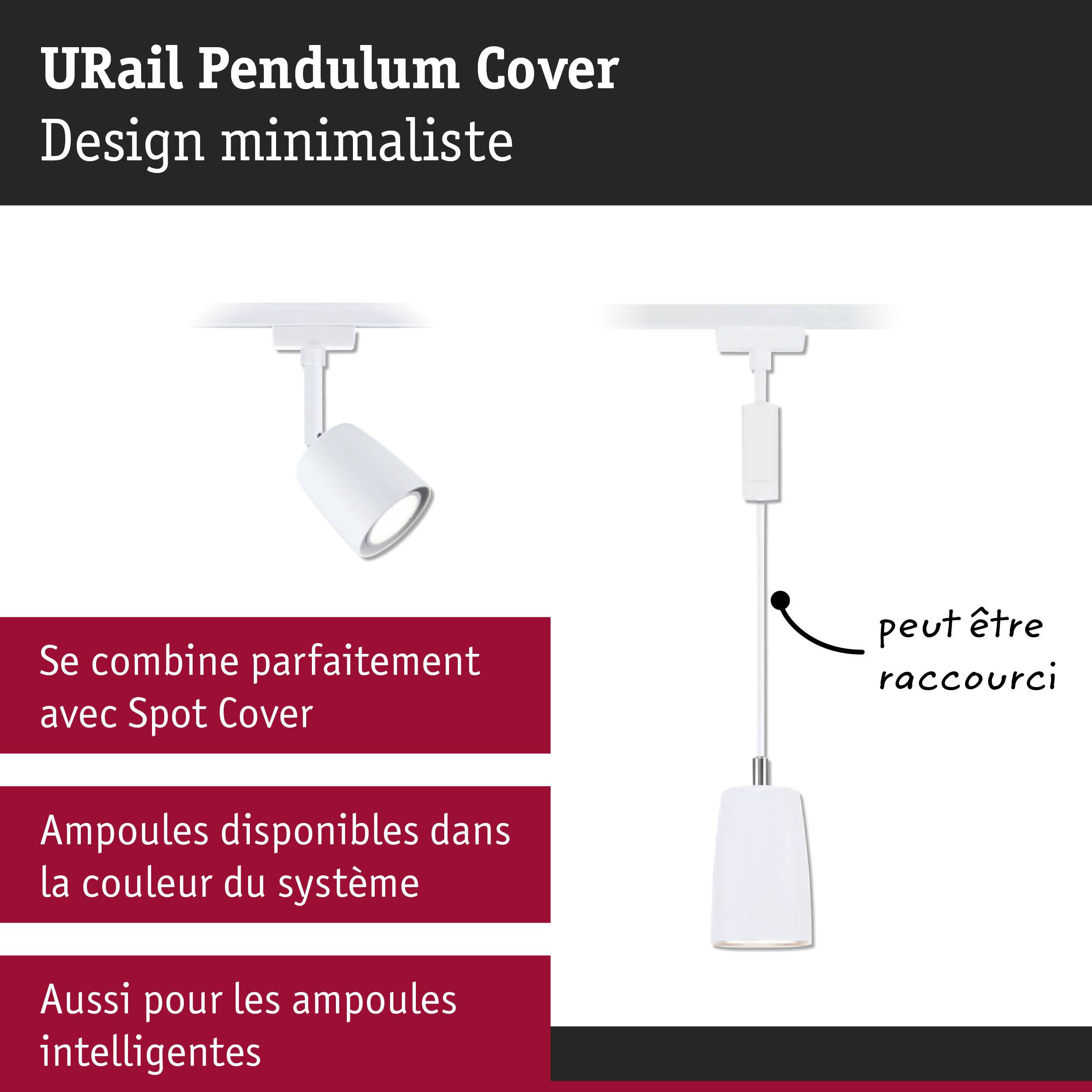 Cache URail Pendulum blanc en métal au design minimaliste pour systèmes d'éclairage modernes