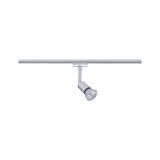 Modern silver metal LED spotlight on track system for flexible room lighting and design