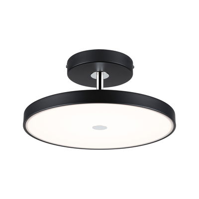 Ronde plafondlamp van zwart metaal met witte diffuser voor moderne woonverlichting