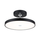 Rund loftlampe i sort metal med hvid diffusor til moderne boligbelysning