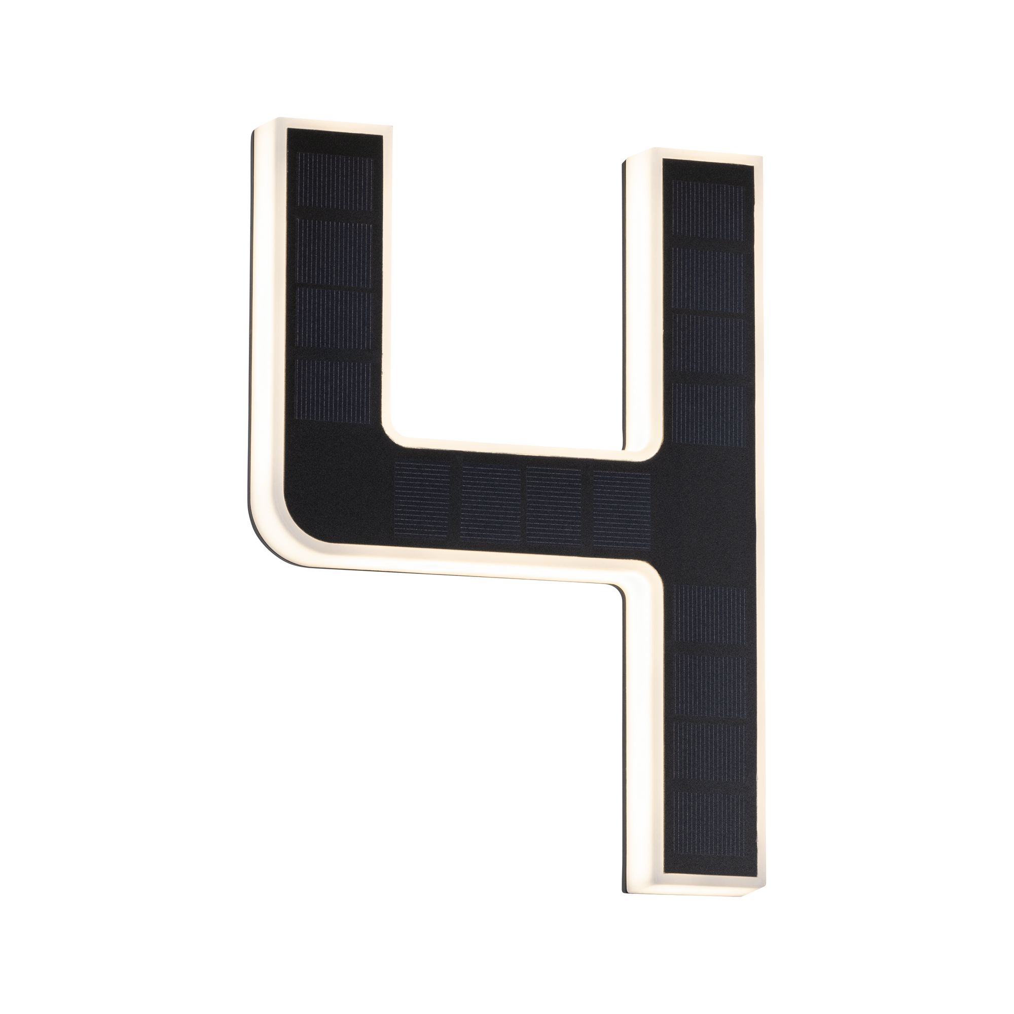 Modern black LED wall light with integrated solar panels and warm white illumination