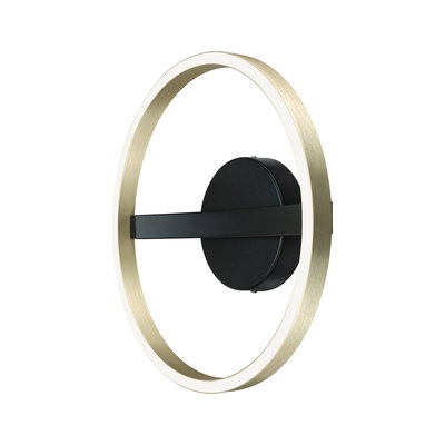 Modern LED wall light with gold aluminium ring and black mount for stylish room lighting