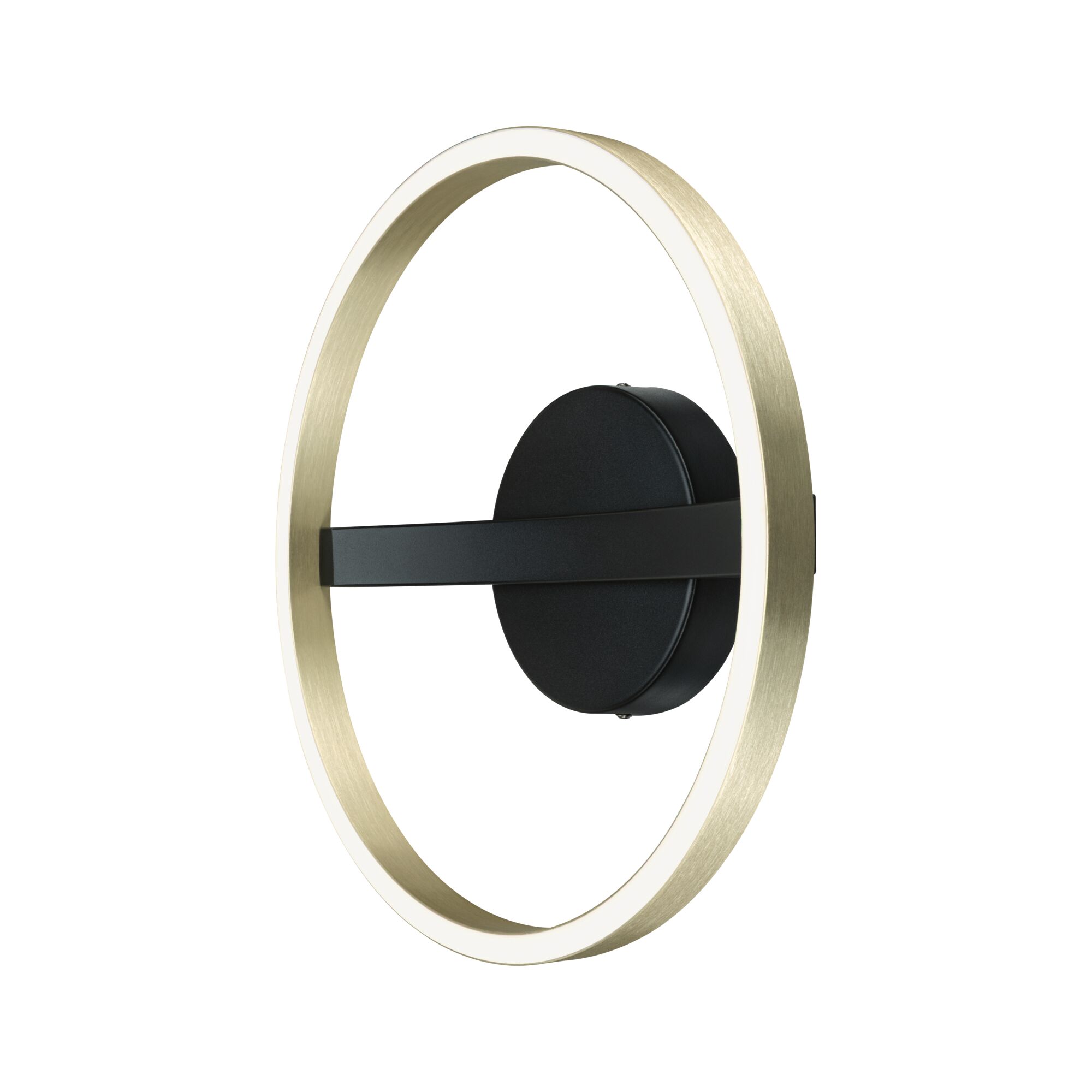 Modern LED wall light with gold aluminium ring and black mount for stylish room lighting