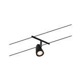 Black LED cable spotlight with adjustable head for modern lighting solutions and interior design