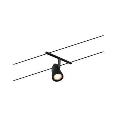 Black LED cable spotlight with adjustable head for modern lighting solutions and interior design
