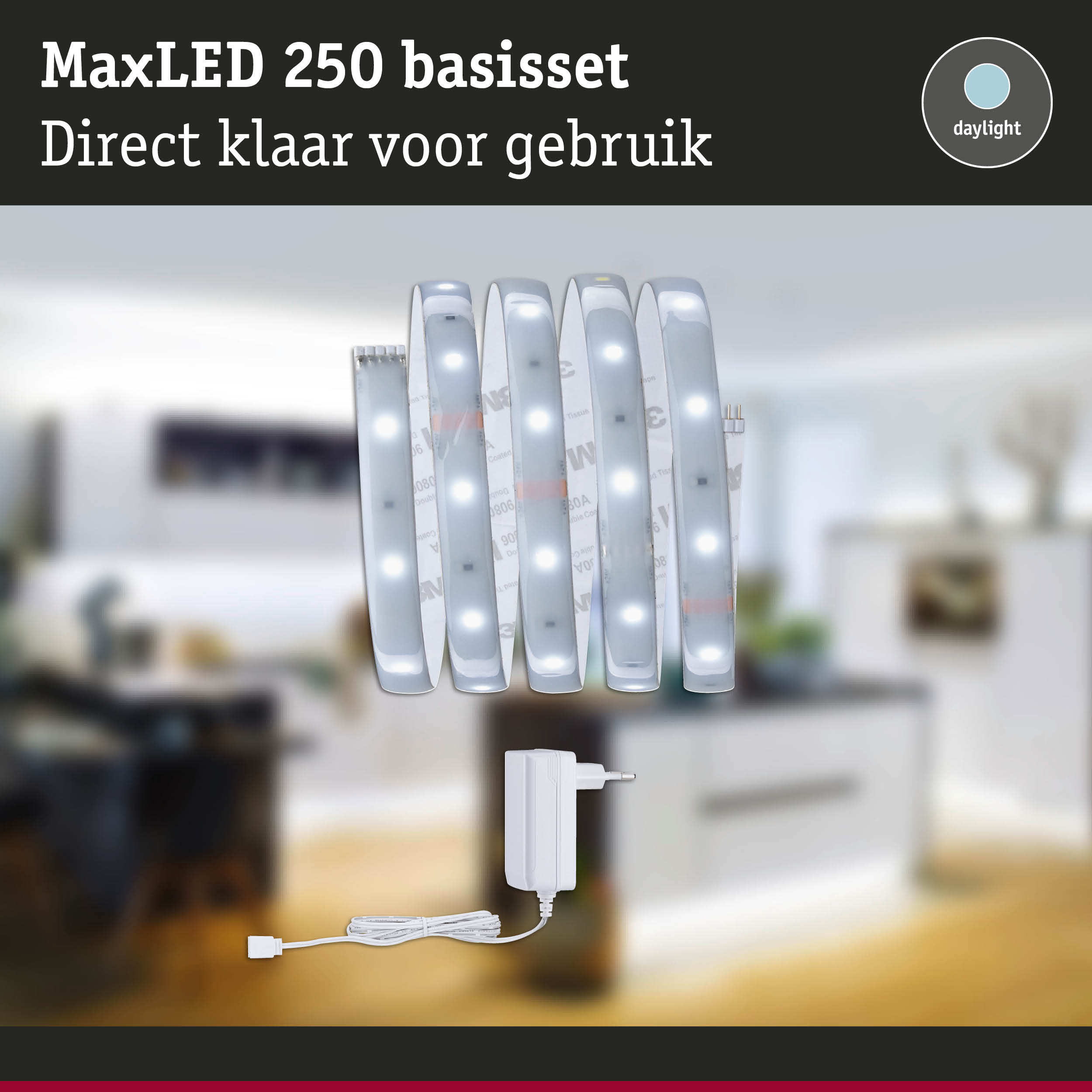 MaxLED 250 basisset met flexibele witte LED-strips en adapter, daglichtkleur voor woningverlichting
