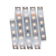 Flexibler LED-Streifen mit warmweißen LEDs auf silberner Platine für moderne Lichtakzente