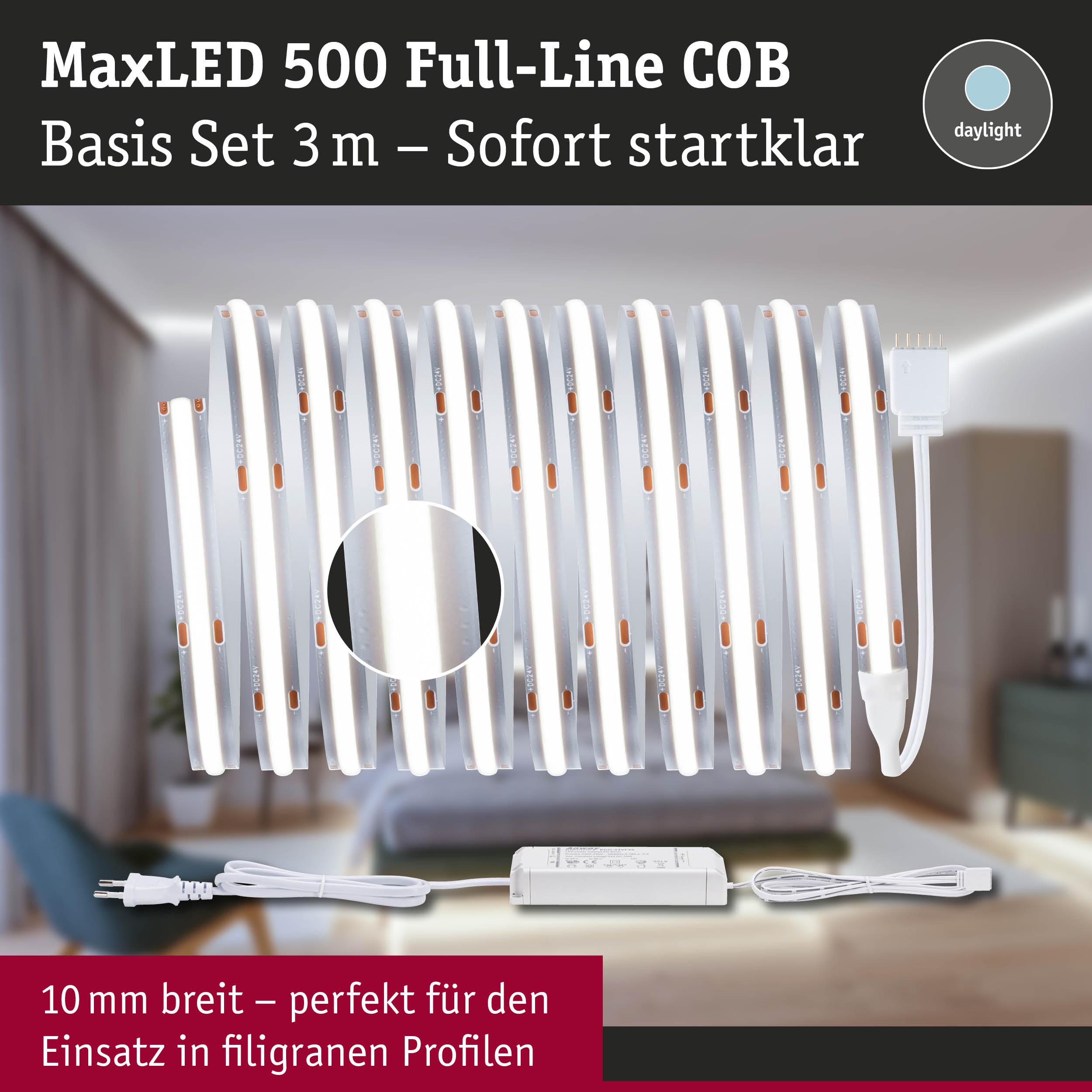 MaxLED 500 Full-Line COB LED-Lichtband 3m in Weiß mit Netzteil, ideal für filigrane Profile