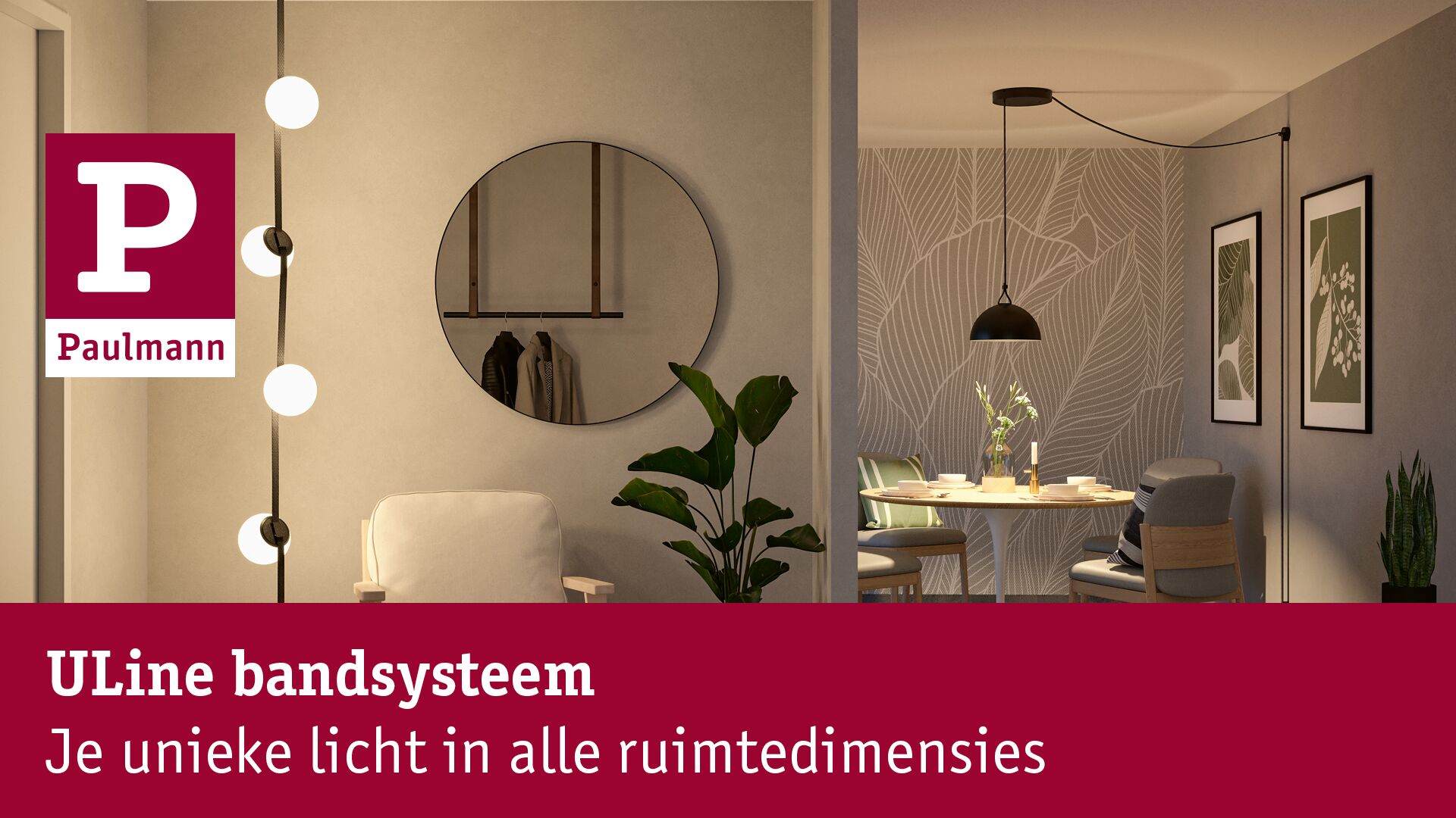 Modern woonkamer met ULine bandsysteem verlichting in warm licht en stijlvolle inrichting