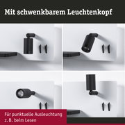 Schwarze LED-Wandlampe mit schwenkbarem Leuchtenkopf für gezielte Beleuchtung beim Lesen